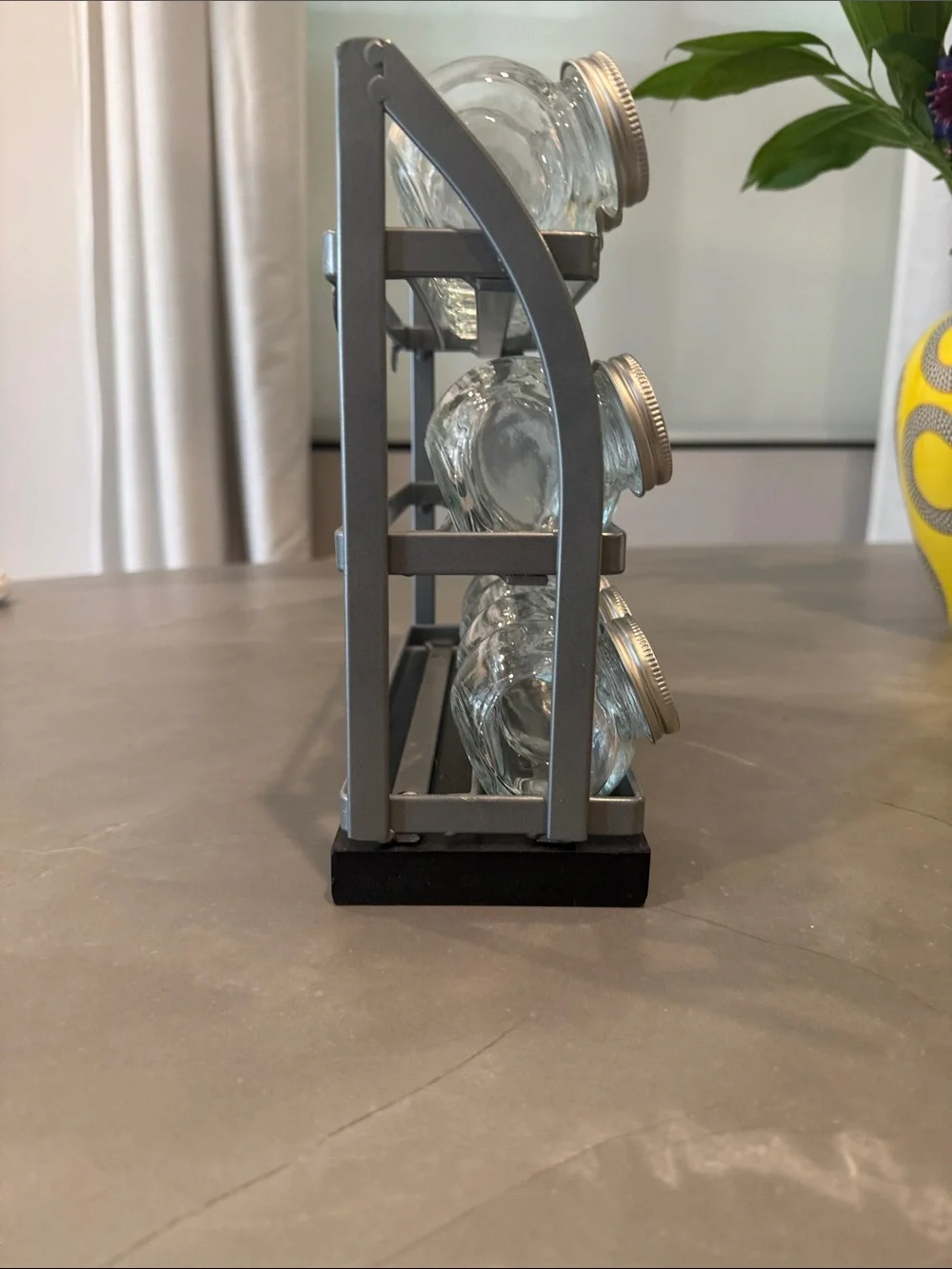 Crate&Barrel Black Spice Rack with Silver Lidded Jars